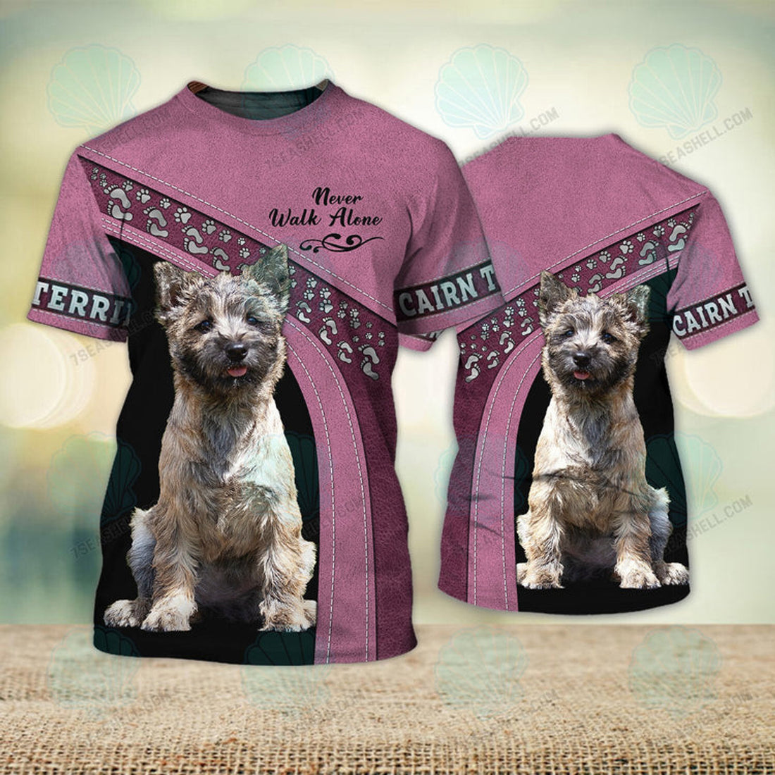 FUNSTUFFPRINT Cairn Terrier Love Never Walk Alone 3D Full Print T-Shirt 1167, Christmas Dog Memorial Gifts for loss of Dog 3D T-shirt