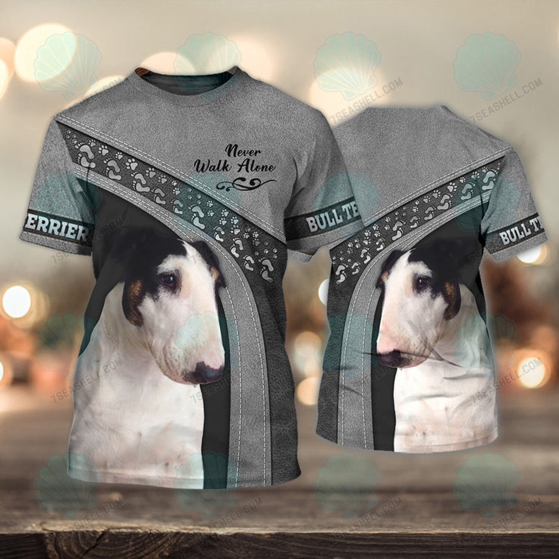 FUNSTUFFPRINT Bull Terrier Never Walk Alone 3D Full Print T-Shirt 1567, Dog Memorial Gifts for loss of Dog 3D T-shirt