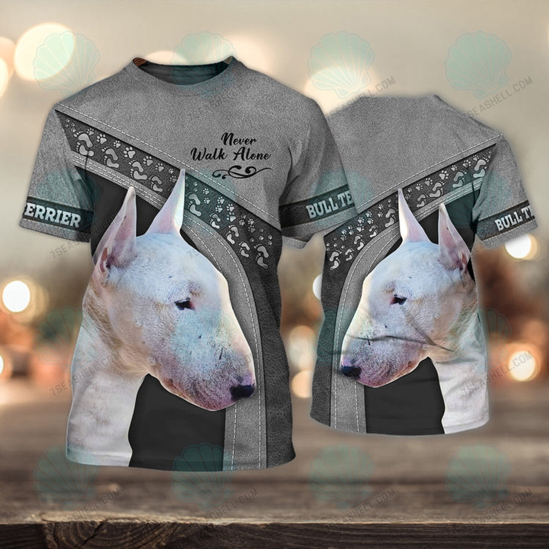 FUNSTUFFPRINT Bull Terrier Love Never Walk Alone 3D Full Print T-Shirt 1601, Christmas Dog Memorial Gifts for loss of Dog 3D T-shirt