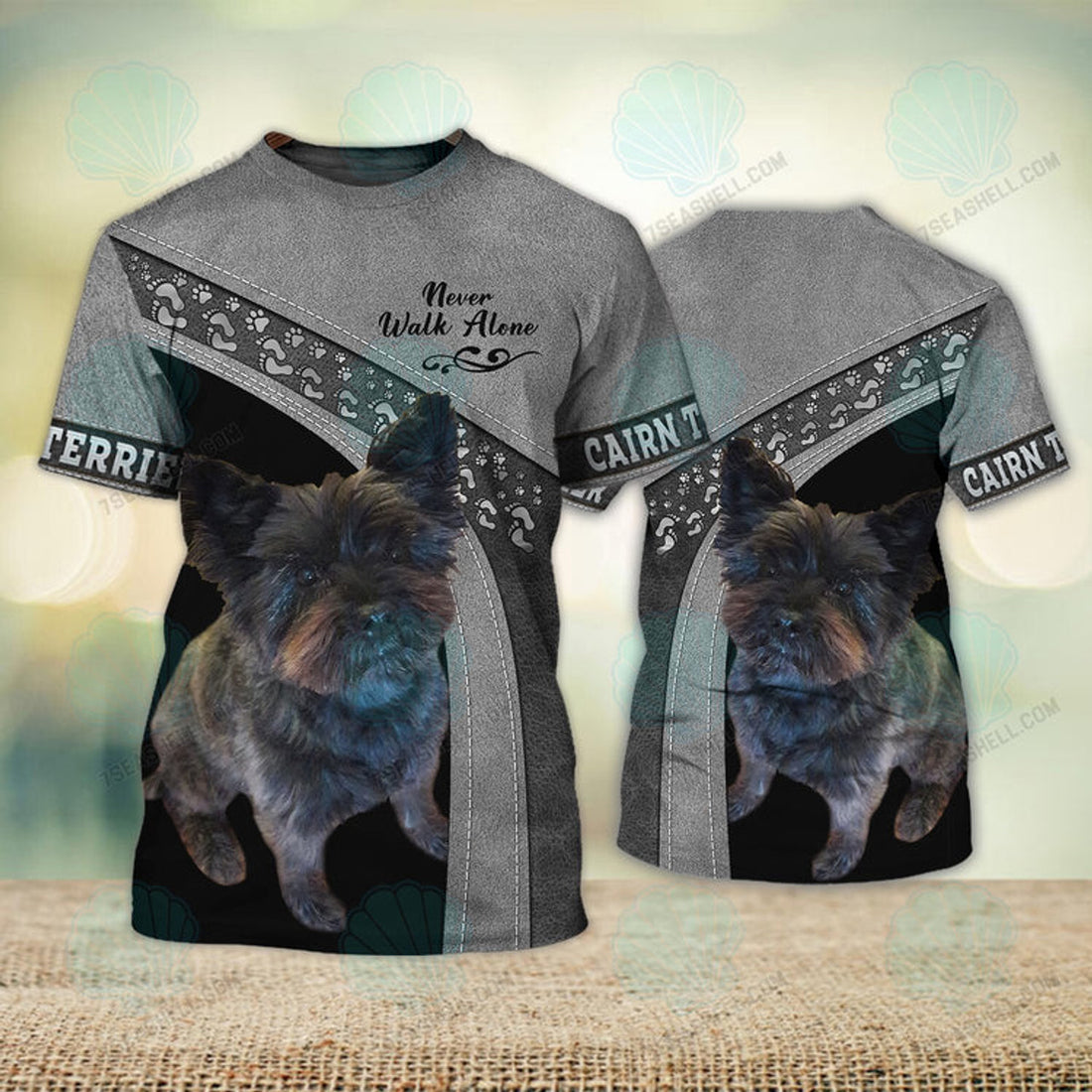 FUNSTUFFPRINT Cairn Terrier Never Walk Alone 3D Full Print T-Shirt, Dog Memorial Gifts for loss of Dog, Christmas Shirt for Dog Lovers 3D T-shirt
