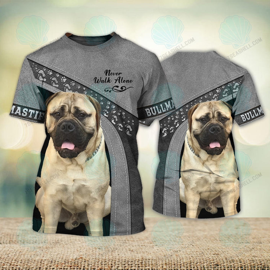 FUNSTUFFPRINT Bullmastiff Love Never Walk Alone 3D Full Print T-Shirt, Dog Memorial Gifts for loss of Dog, Christmas Shirt for Dog Lovers 3D T-shirt