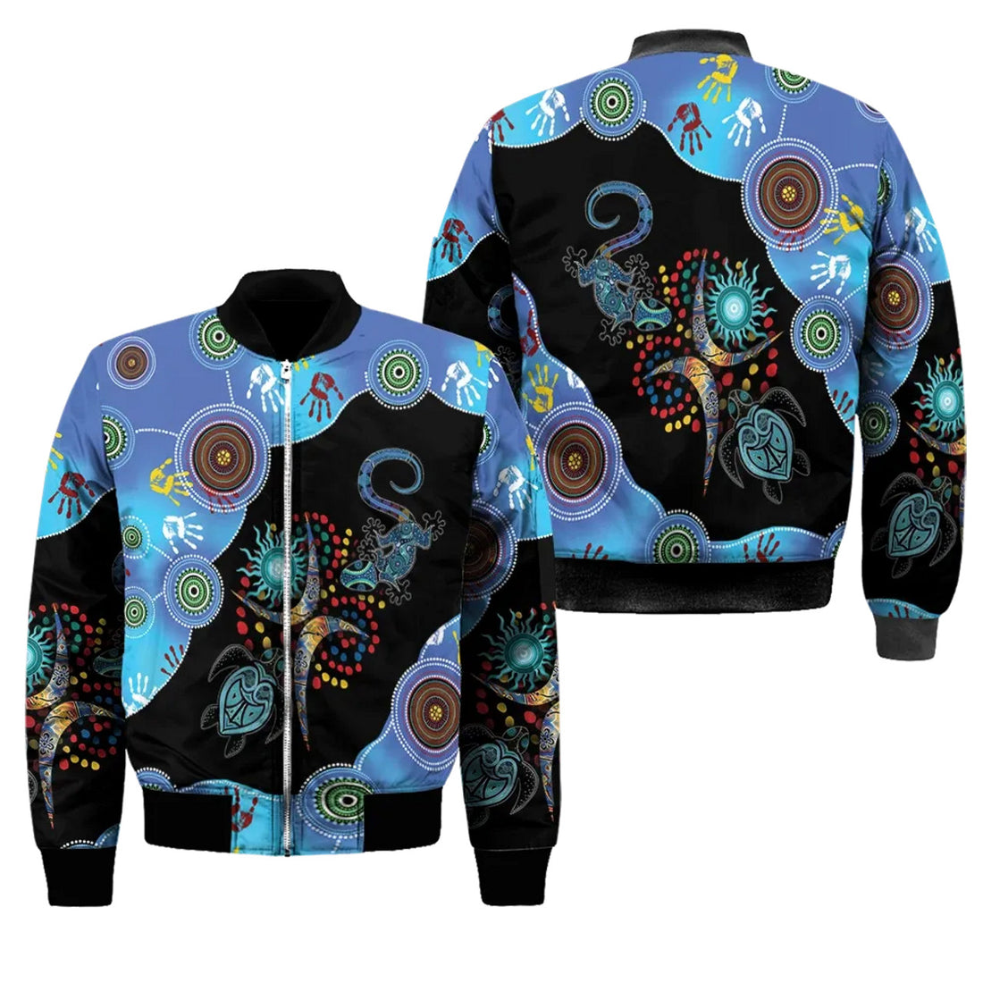 FUNSTUFFPRINT Aboriginal Naidoc Week 2021 Blue Turtle Lizard 3D Bomber Jacket