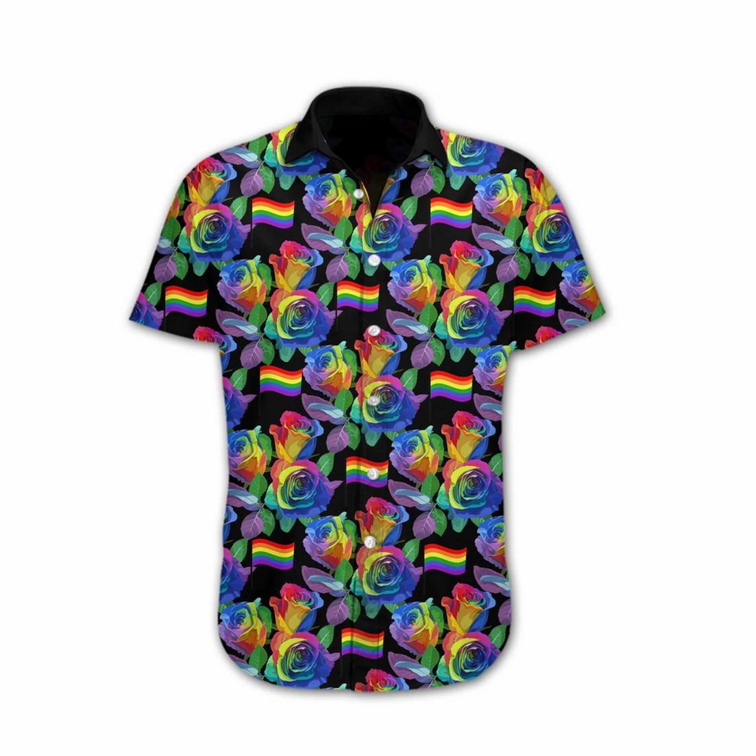 LGBT Pride Shirt, Colorful Flag Of Lgbt Rose Design Hawaiian Shirt