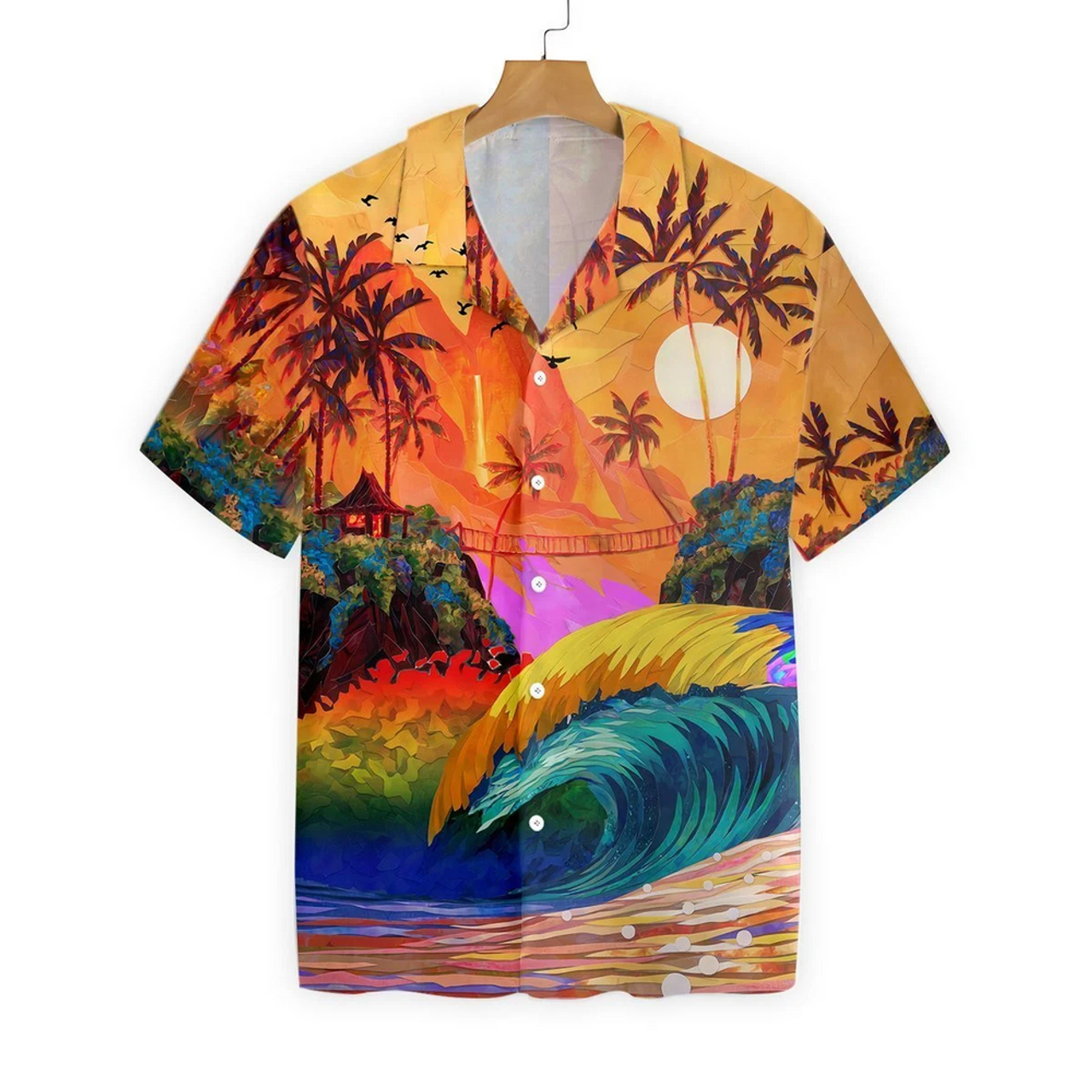 Hawaiian Pride, LGBT Sunset And Wave Sea Background Hawaiian Shirt