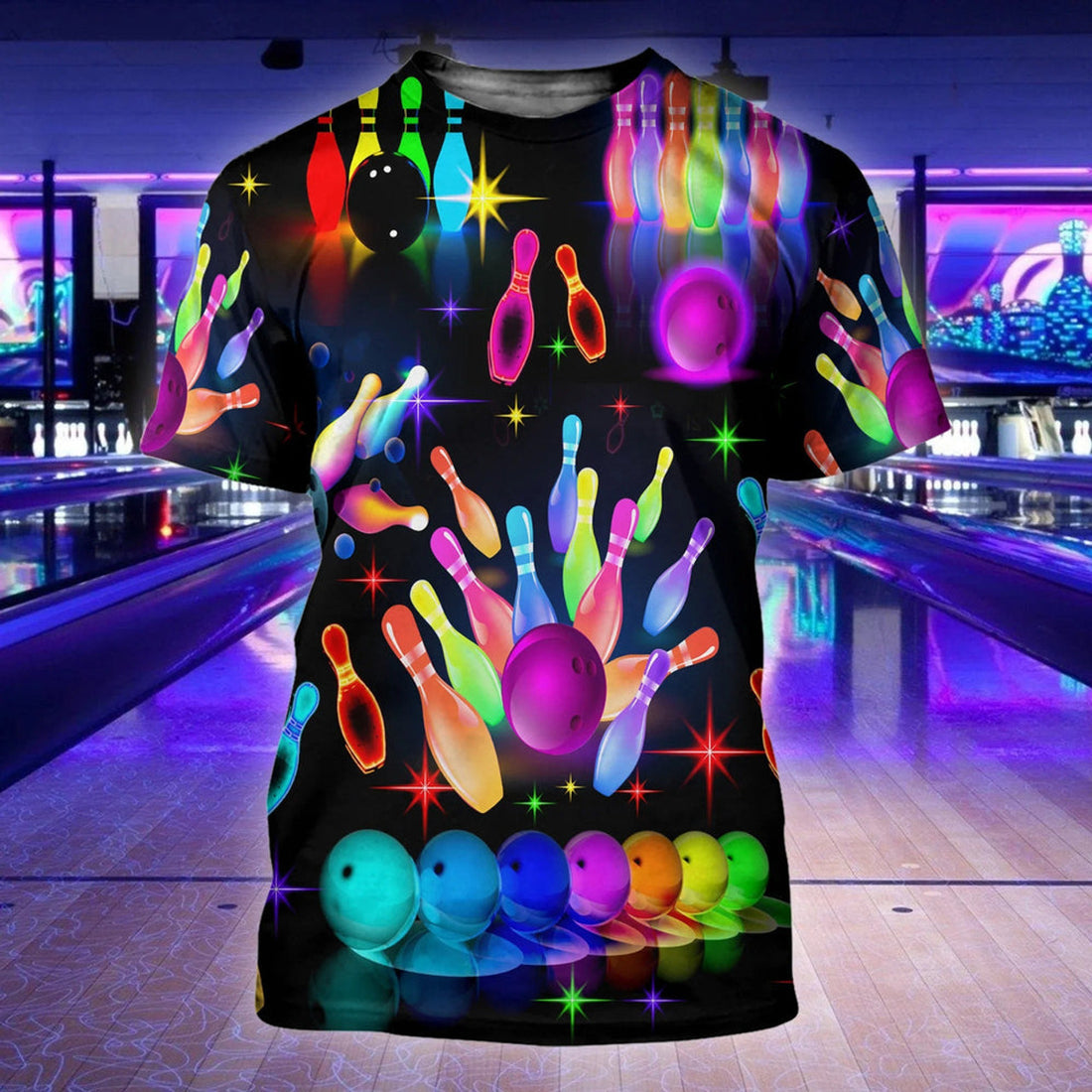 FUNSTUFFPRINT Bowling Rainbow Colorful Shirt For Men Women 3D T-shirt