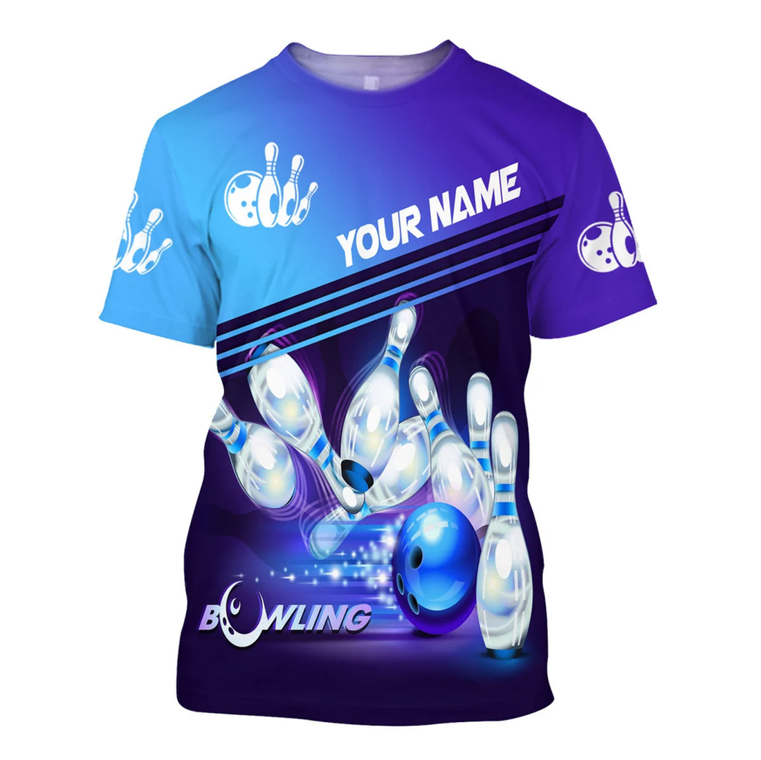 FUNSTUFFPRINT Bowling Custom Shirt Blue Bowling Shirt Team Uniform Player 3D T-shirt
