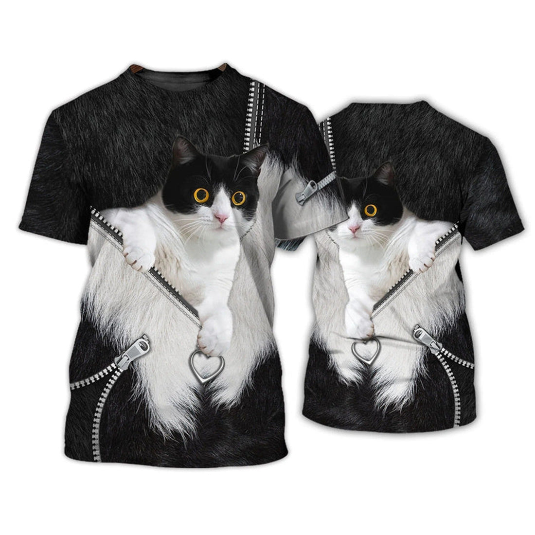 FUNSTUFFPRINT Cat Lover Shirts Cat Tuxedo 3D Full Print T-Shirt Cats Shirts, Cat Hoodie Zip Up 3D T-shirt