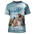 FUNSTUFFPRINT 3D All Over Print Cat And Jesus Hoodie, Jesus Is My Savior, Cats are My Therapy T-Shirt, Cat Tee Shirt 3D T-shirt
