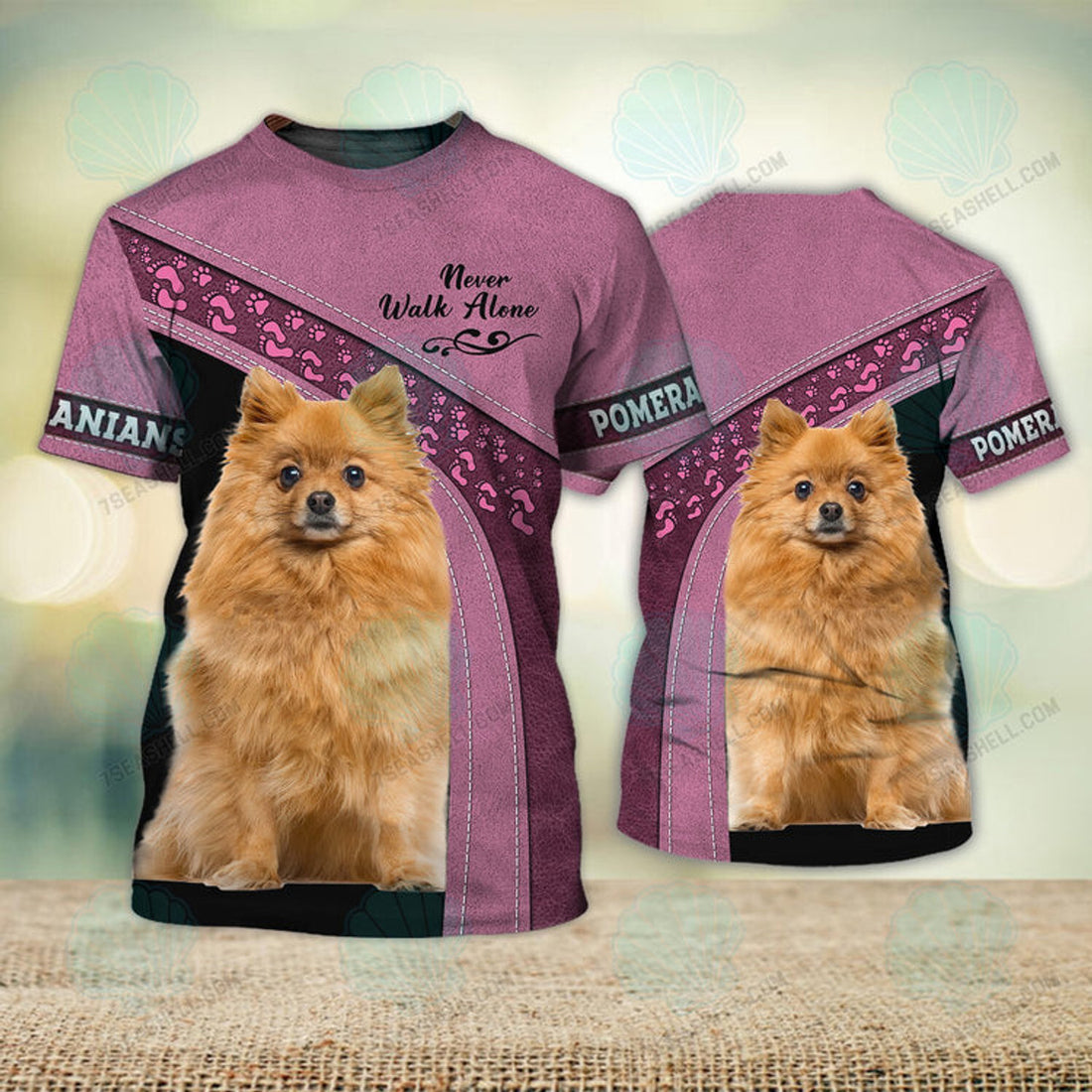 FUNSTUFFPRINT Pomeranians Love Never Walk Alone 3D Full Print T-Shirt, Christmas Dog Memorial Gifts for loss of Dog 3D T-shirt