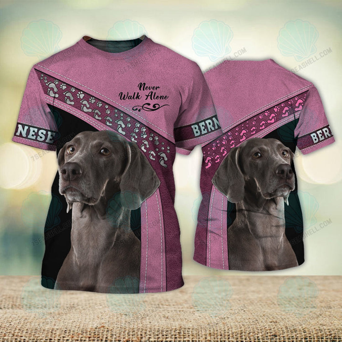 FUNSTUFFPRINT Weimaraner Love Pink Never Walk Alone 3D Full Print T-Shirt, Christmas Dog Memorial Gifts for loss of Dog 3D T-shirt
