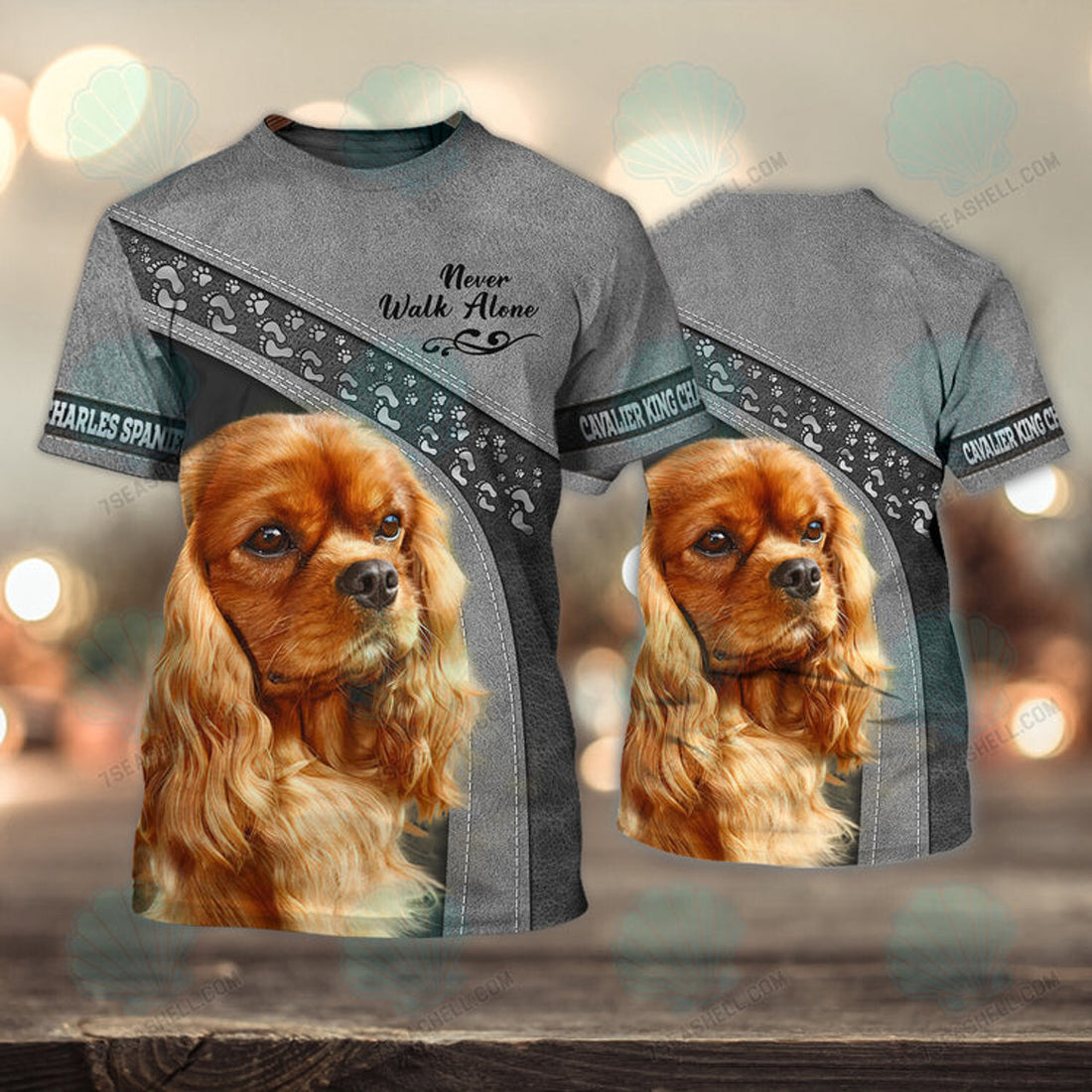 FUNSTUFFPRINT Cavalier King Charles Spaniel Love Never Walk Alone 3D Full Print Christmas Shirts 3D T-shirt