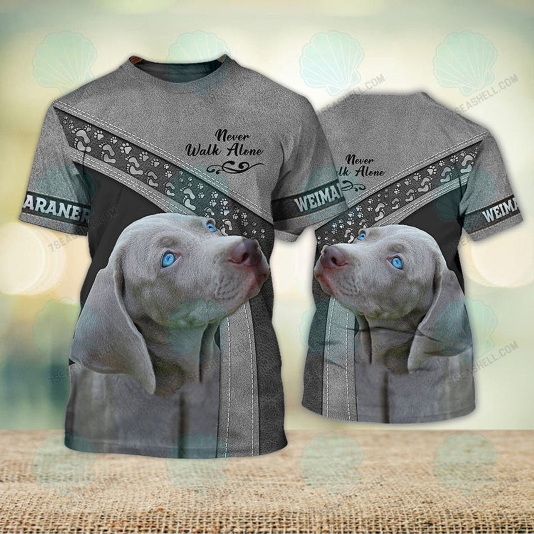 FUNSTUFFPRINT Weimaraner Love Never Walk Alone 3D Full Print T-Shirt, Christmas Dog Memorial Gifts for loss of Dog 3D T-shirt