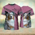 FUNSTUFFPRINT Blue Merle Australian Shepherd Love Never Walk Alone 3D Full Print T-Shirt, Christmas Dog Memorial Gifts for loss of Dog 3D T-shirt