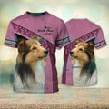 FUNSTUFFPRINT Shetland Sheepdogs Love Pink Never Walk Alone 3D Full Print T-Shirt, Christmas Dog Memorial Gifts for loss of Dog 3D T-shirt