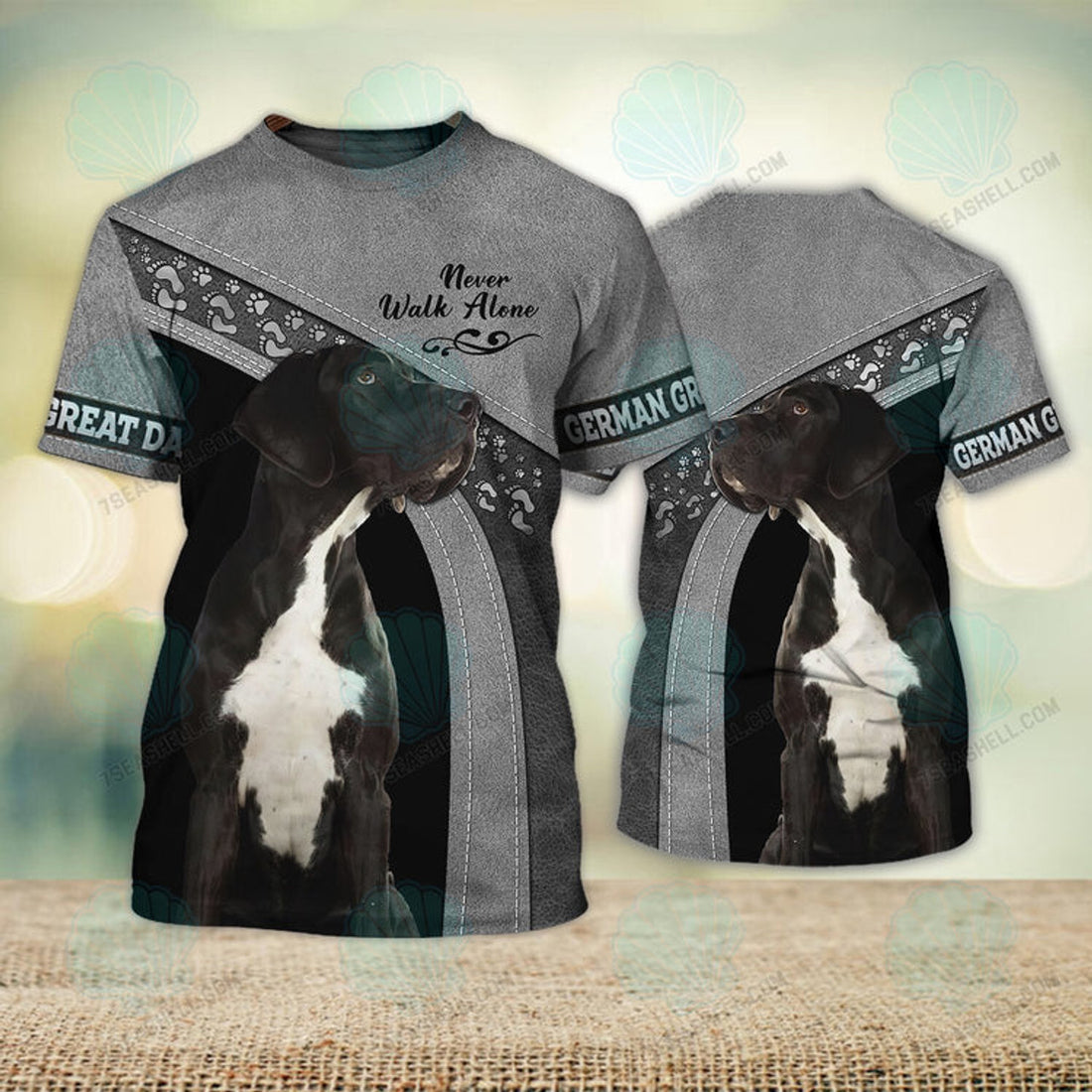 FUNSTUFFPRINT German Great Dane Love Never Walk Alone 3D Full Print T-Shirt, Christmas Dog Memorial Gifts for loss of Dog 3D T-shirt