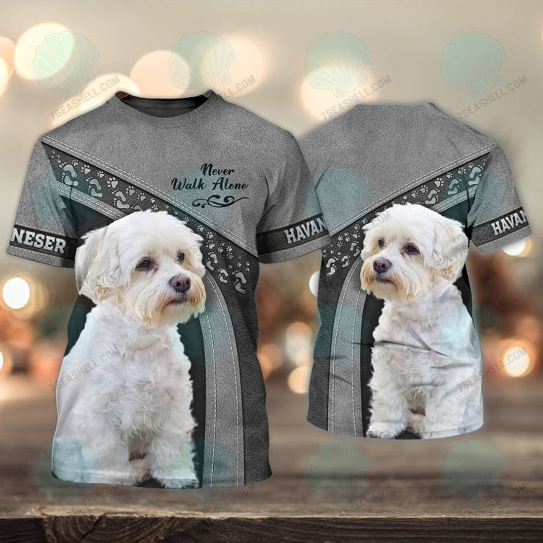 FUNSTUFFPRINT Havaneser Love White Never Walk Alone 3D Full Print T-Shirt, Christmas Dog Memorial Gifts for loss of Dog 3D T-shirt