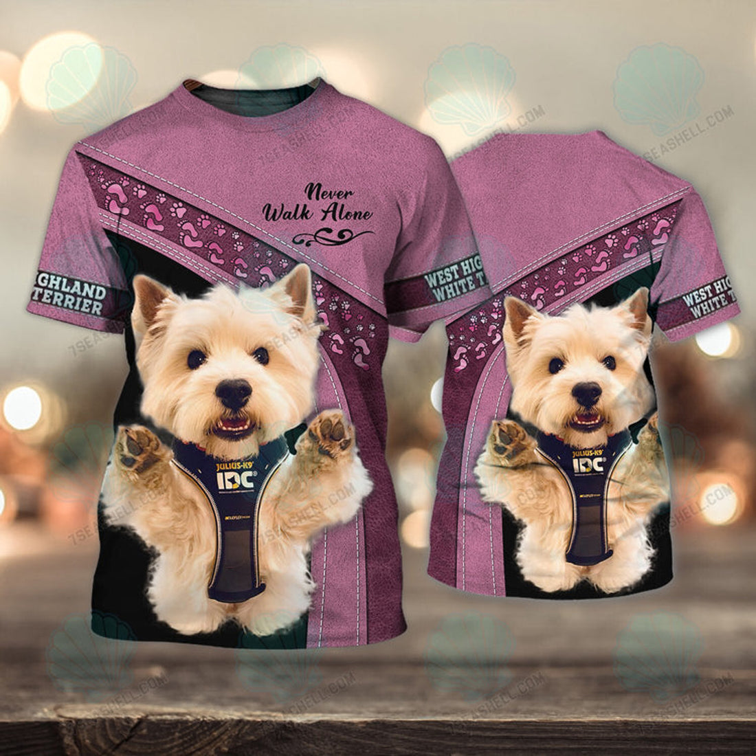 FUNSTUFFPRINT West Highland White Terrier Love Never Walk Alone 3D Full Print Christmas Shirts 3D T-shirt