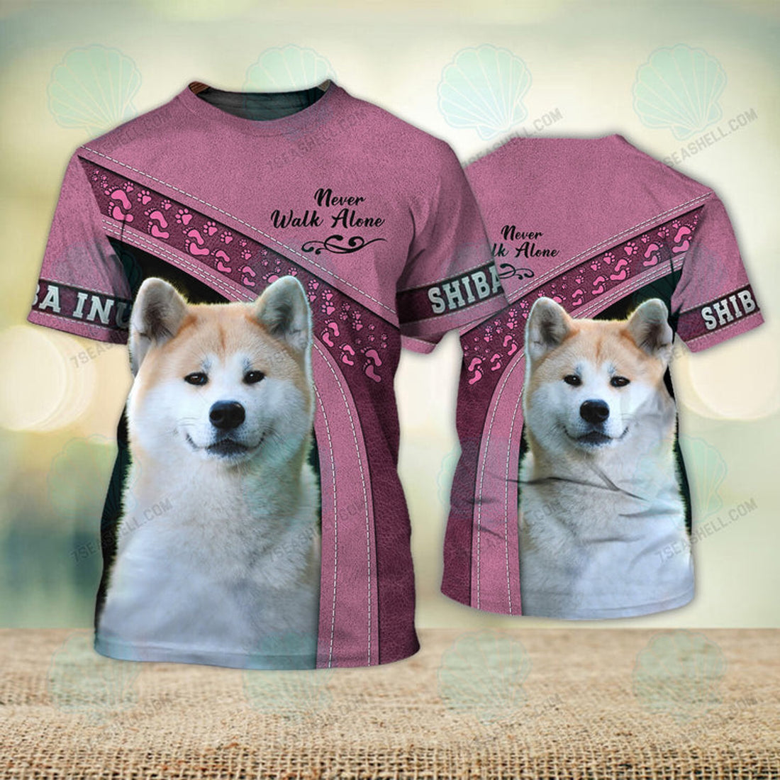 FUNSTUFFPRINT Shiba Inu Love Never Walk Alone 3D Full Print T-Shirt, Christmas Dog Memorial Gifts for loss of Dog 3D T-shirt