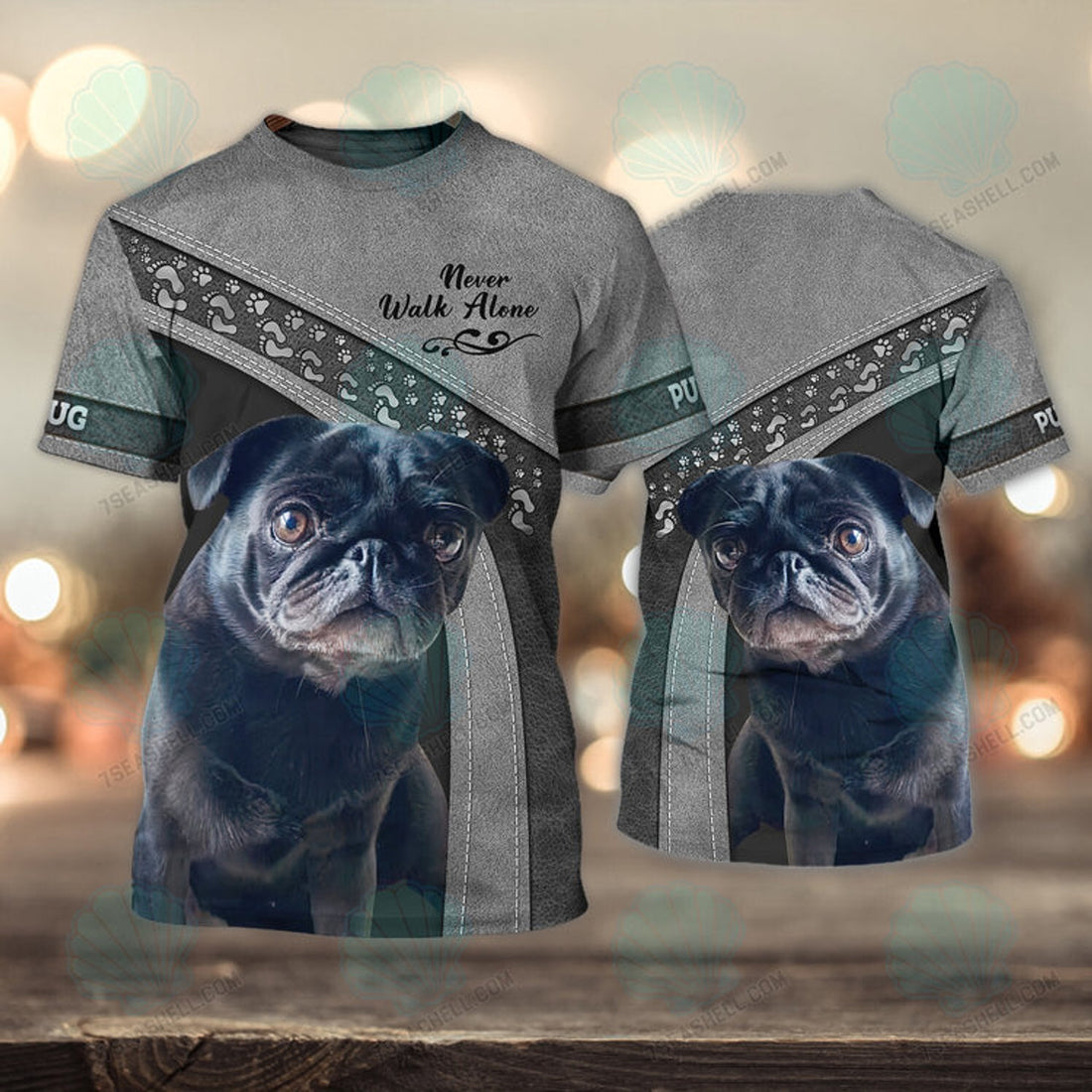 FUNSTUFFPRINT Pug Love Never Walk Alone 3D Full Print Christmas Loss of Dog Shirts 3D T-shirt