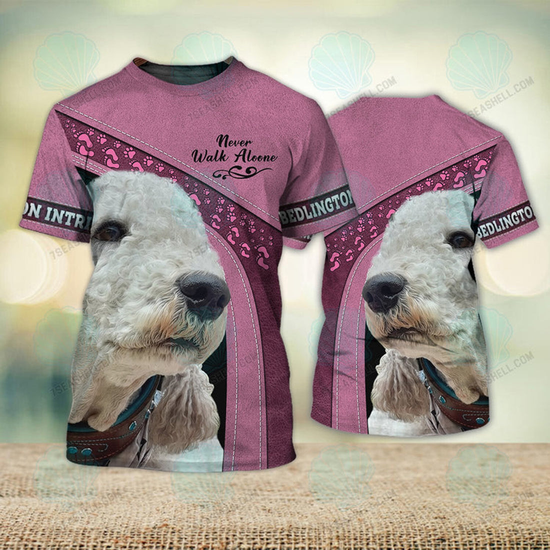 FUNSTUFFPRINT Bedlington Intrieri Love Never Walk Alone 3D Full Print T-Shirt, Christmas Dog Memorial Gifts for loss of Dog 3D T-shirt