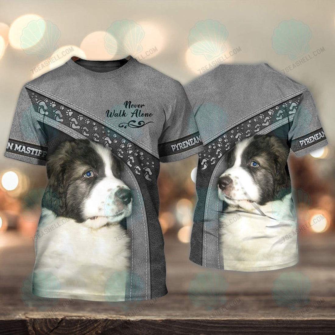 FUNSTUFFPRINT Pyrenean Mastiff Love Never Walk Alone 3D Full Print T-Shirt, Christmas Dog Memorial Gifts for loss of Dog 3D T-shirt