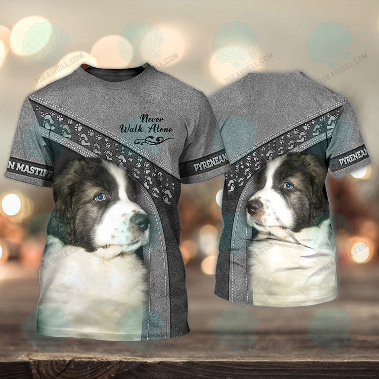 FUNSTUFFPRINT Pyrenean Mastiff Love Never Walk Alone 3D Full Print T-Shirt, Christmas Dog Memorial Gifts for loss of Dog 3D T-shirt