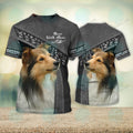 FUNSTUFFPRINT Shetland Sheepdogs Love Never Walk Alone 3D Full Print T-Shirt, Christmas Dog Memorial Gifts for loss of Dog 3D T-shirt