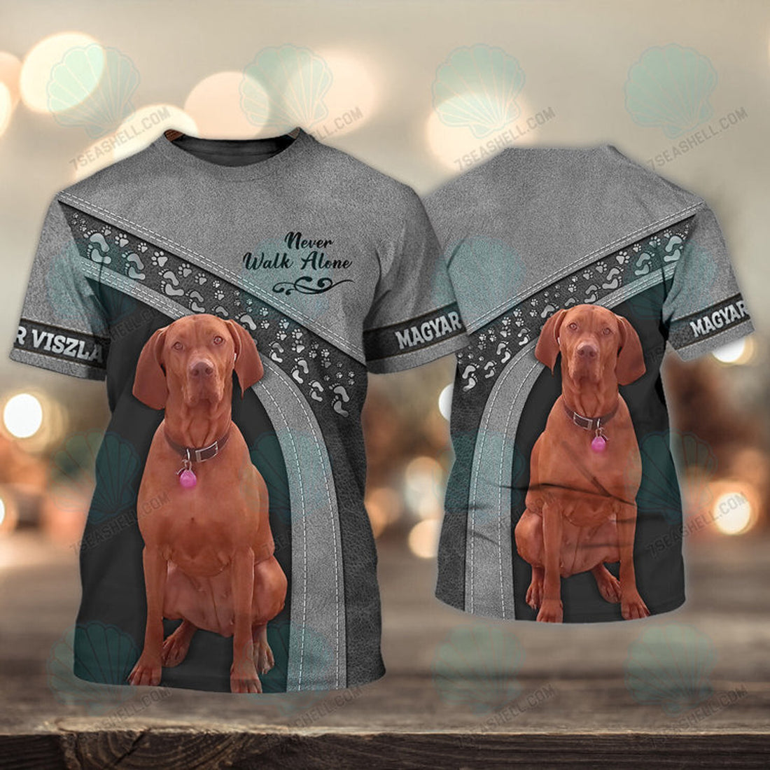 FUNSTUFFPRINT Magyar Viszla Love Never Walk Alone 3D Full Print T-Shirt, Christmas Dog Memorial Gifts for loss of Dog 3D T-shirt