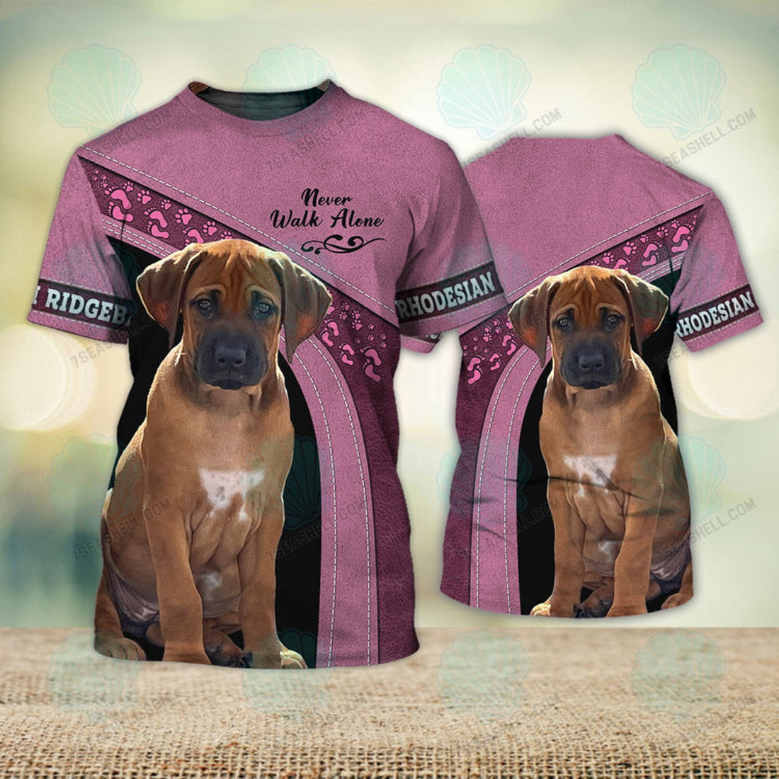 FUNSTUFFPRINT Rhodesian Ridgeback Love Pink Never Walk Alone 3D Full Print Christmas Shirts 3D T-shirt
