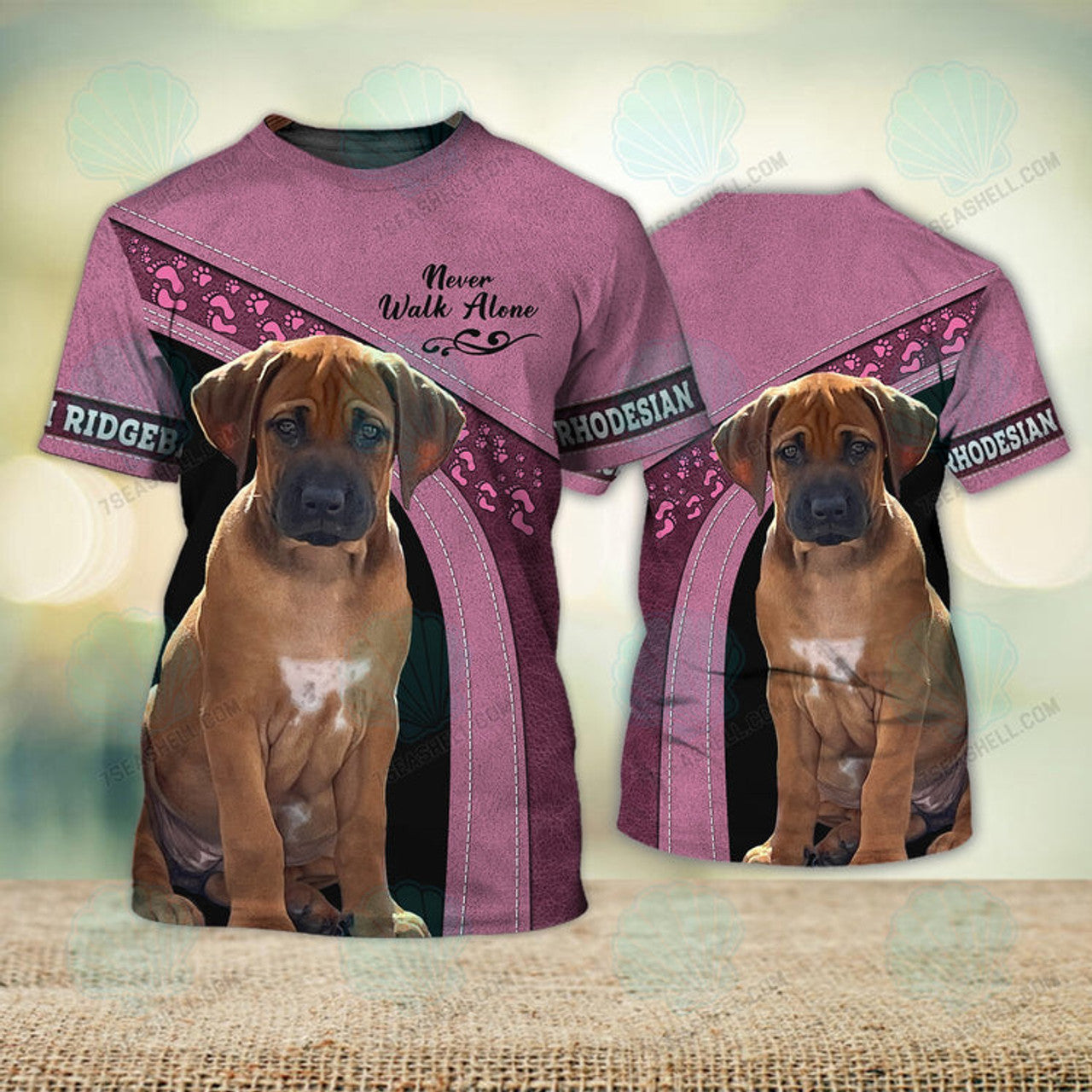 FUNSTUFFPRINT Rhodesian Ridgeback Love Pink Never Walk Alone 3D Full Print Christmas Shirts 3D T-shirt