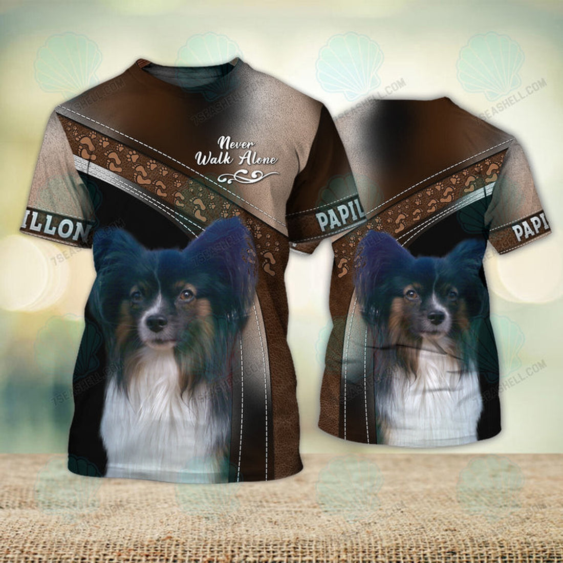FUNSTUFFPRINT Papillon Love Never Walk Alone 3D Full Print T-Shirt, Christmas Dog Memorial Gifts for loss of Dog 3D T-shirt