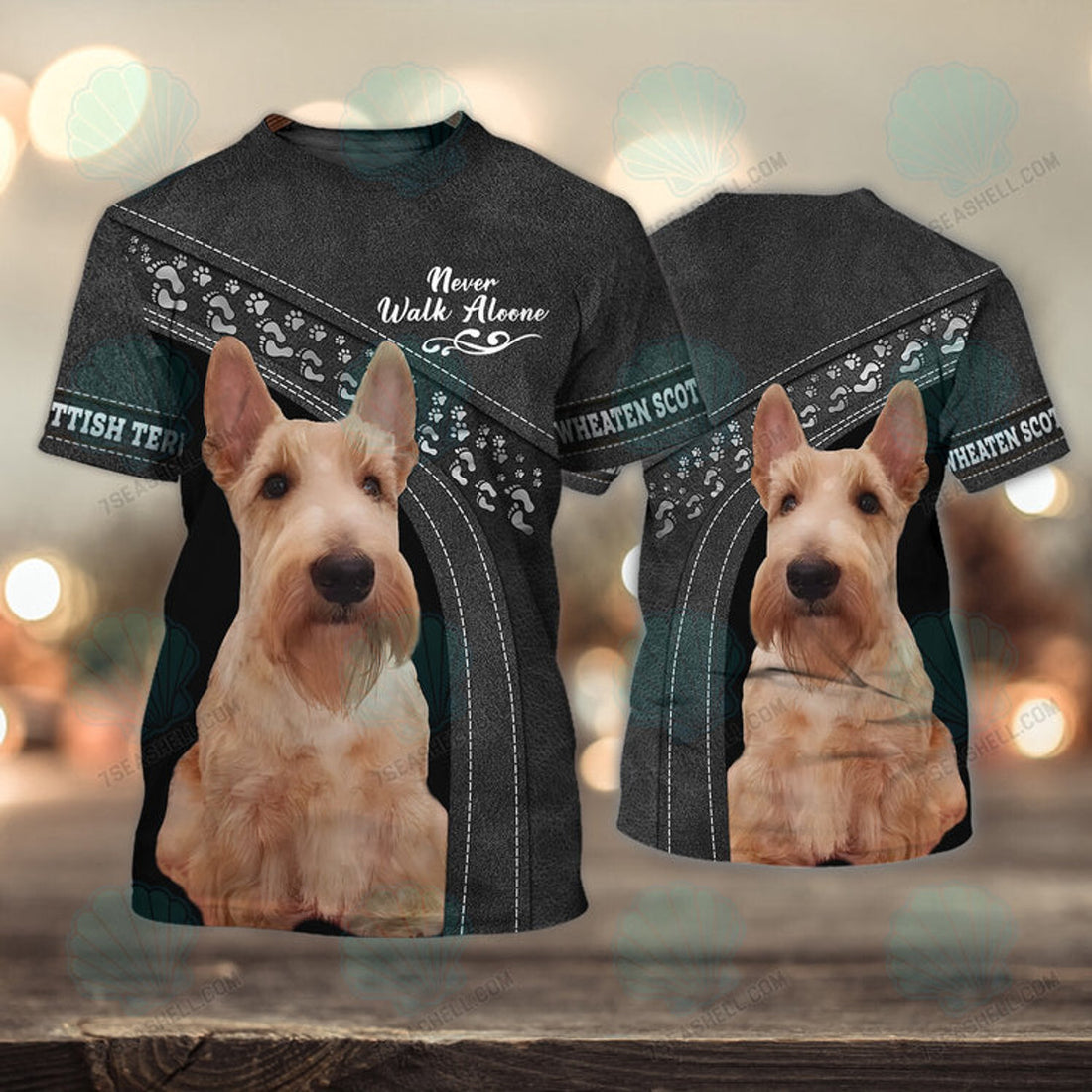 FUNSTUFFPRINT Wheaten Scottish Terrier Love Never Walk Alone, Christmas Dog Memorial Gifts for loss of Dog 3D T-shirt