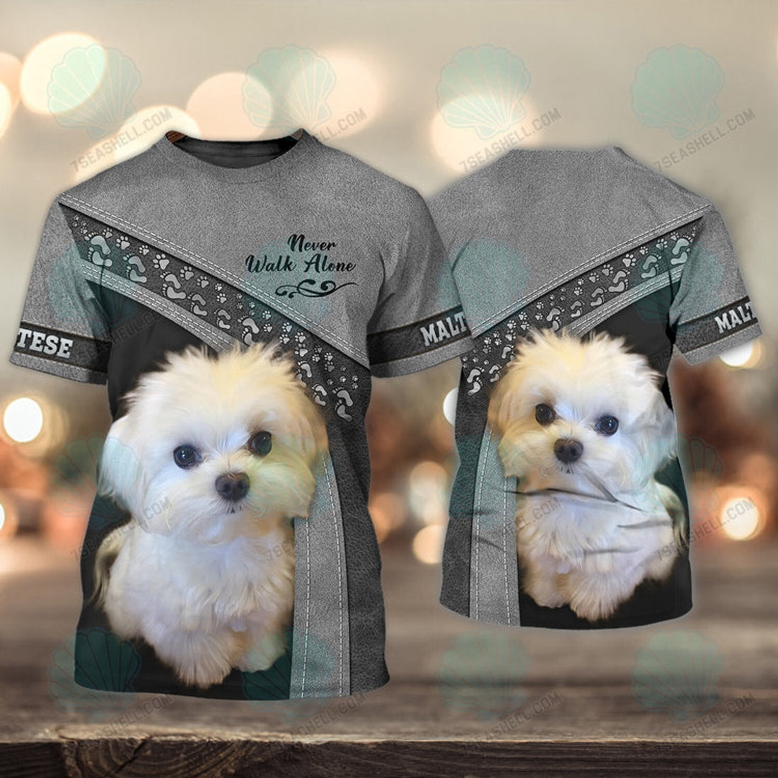 FUNSTUFFPRINT Maltese Grey Love Never Walk Alone 3D Full Print T-Shirt, Christmas Dog Memorial Gifts for loss of Dog 3D T-shirt