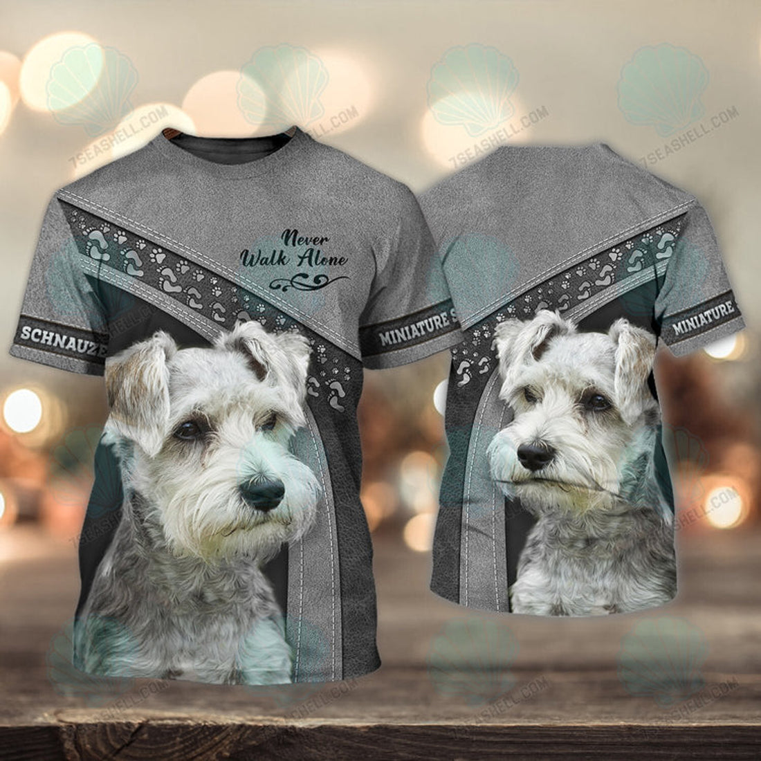 FUNSTUFFPRINT Miniature Schnauzer Grey Love Never Walk Alone 3D Full Print T-Shirt, Christmas Dog Memorial Gifts for loss of Dog 3D T-shirt