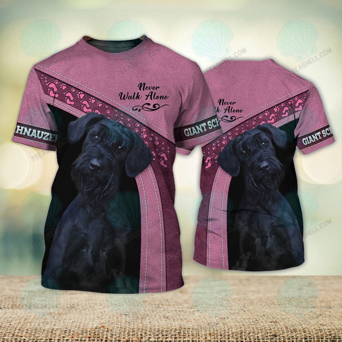 FUNSTUFFPRINT Giant Schnauzer Pink Never Walk Alone 3D Full Print T-Shirt, Christmas Dog Memorial Gifts for loss of Dog 3D T-shirt