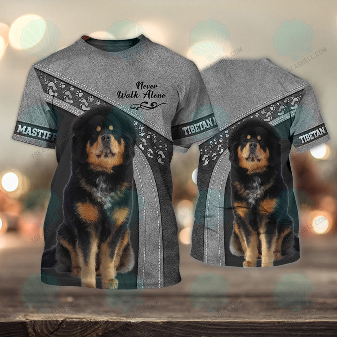 FUNSTUFFPRINT Tibetan Mastiff Love Never Walk Alone 3D Full Print T-Shirt, Christmas Dog Memorial Gifts for loss of Dog 3D T-shirt