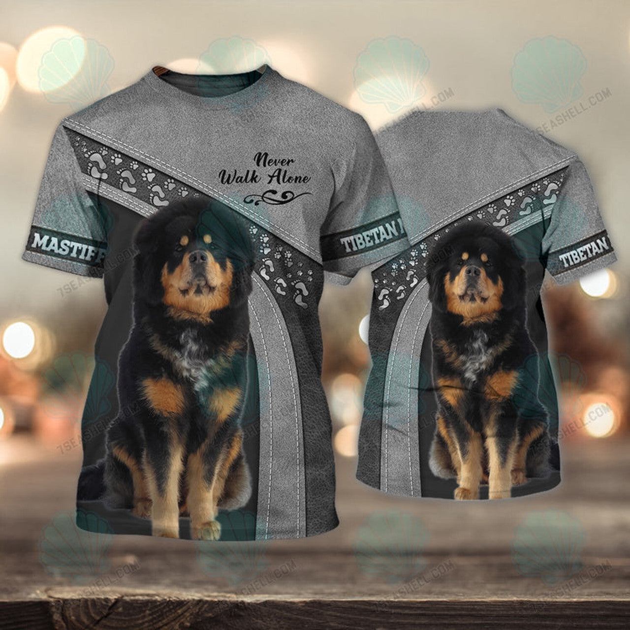 FUNSTUFFPRINT Tibetan Mastiff Love Never Walk Alone 3D Full Print T-Shirt, Christmas Dog Memorial Gifts for loss of Dog 3D T-shirt