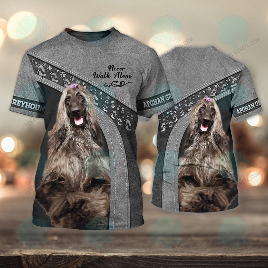 FUNSTUFFPRINT Afghan Greyhound Love Never Walk Alone 3D Full Print T-Shirt, Christmas Dog Memorial Gifts for loss of Dog 3D T-shirt