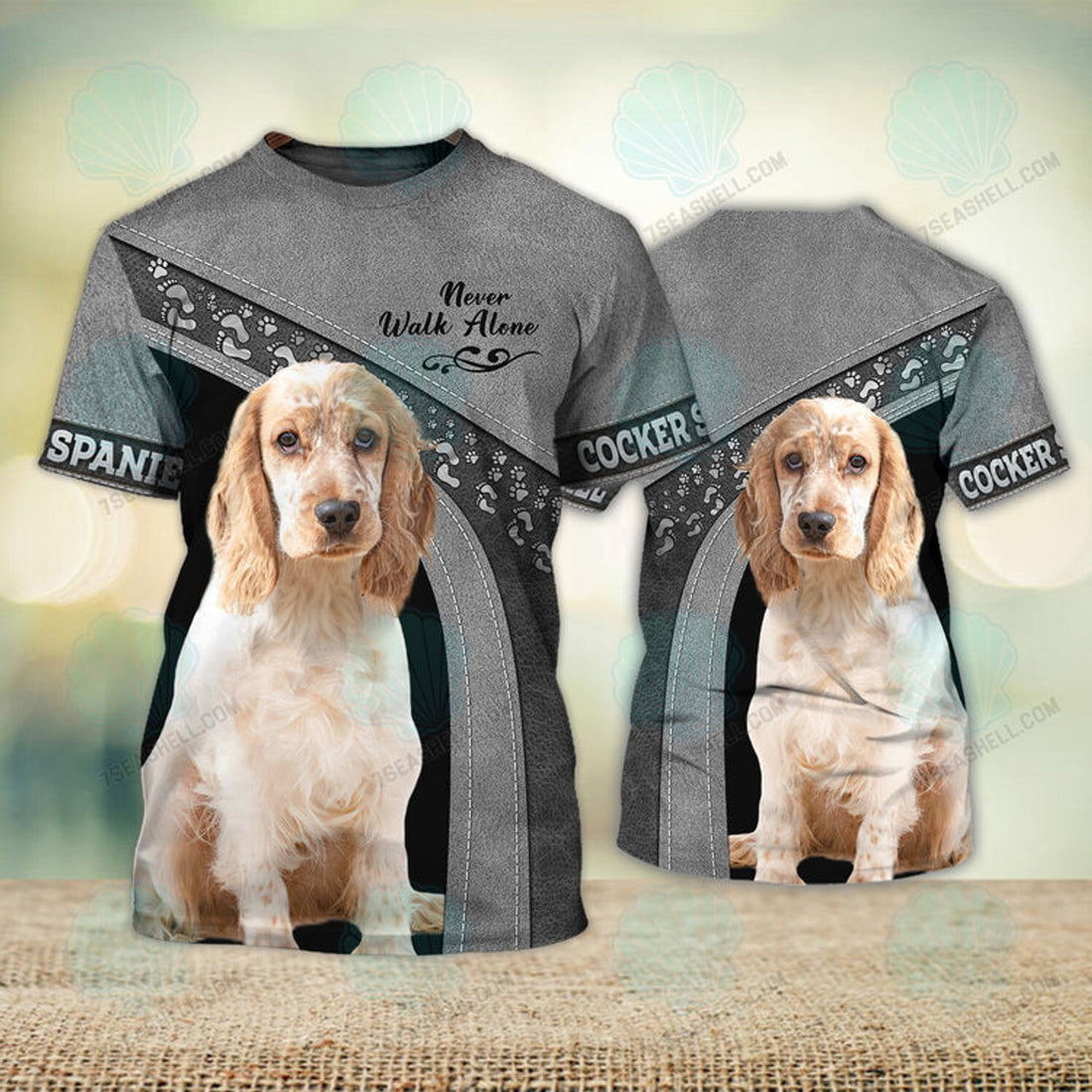 FUNSTUFFPRINT Cocker Spaniel Love White Never Walk Alone 3D Full Print T-Shirt 1410, Christmas Shirt for Dog Lovers 3D T-shirt