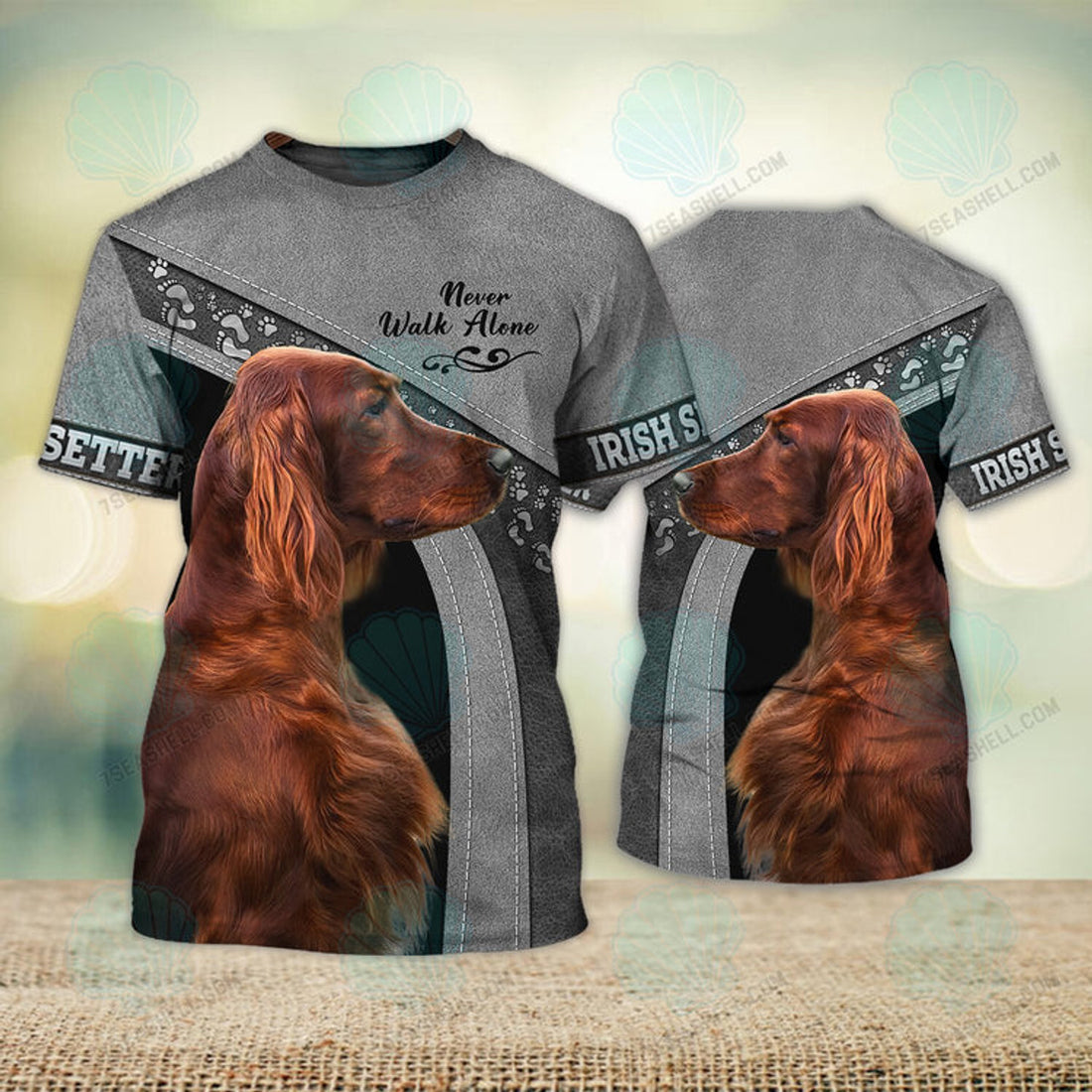 FUNSTUFFPRINT Irish Setter Love Never Walk Alone 3D Full Print T-Shirt, Christmas Dog Memorial Gifts for loss of Dog 3D T-shirt