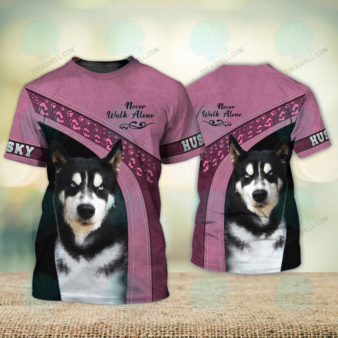 FUNSTUFFPRINT Husky Love Never Walk Alone 3D Full Print T-Shirt, Christmas Dog Memorial Gifts for loss of Dog 3D T-shirt
