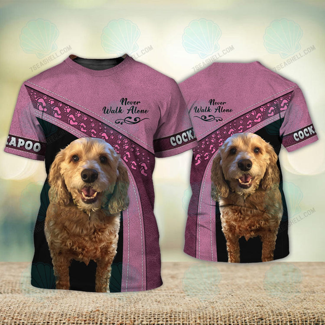 FUNSTUFFPRINT Cockapoo Love Never Walk Alone 3D Full Print T-Shirt, Christmas Dog Memorial Gifts for loss of Dog 3D T-shirt