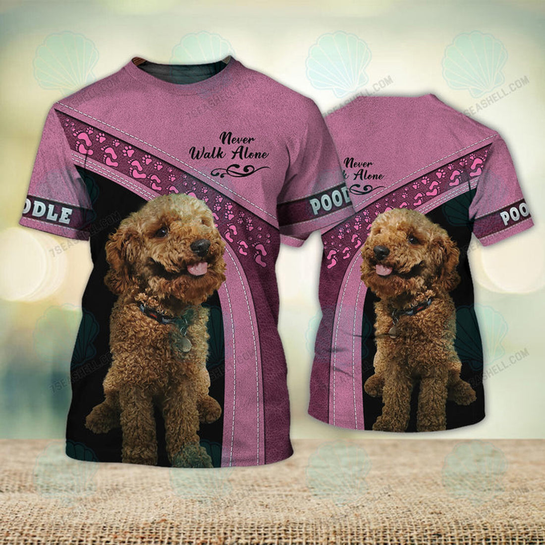FUNSTUFFPRINT Poodle Love Pink Never Walk Alone 3D Full Print T-Shirt, PerfecT-Shirt for Labrador Retriever Dog Lovers 3D T-shirt