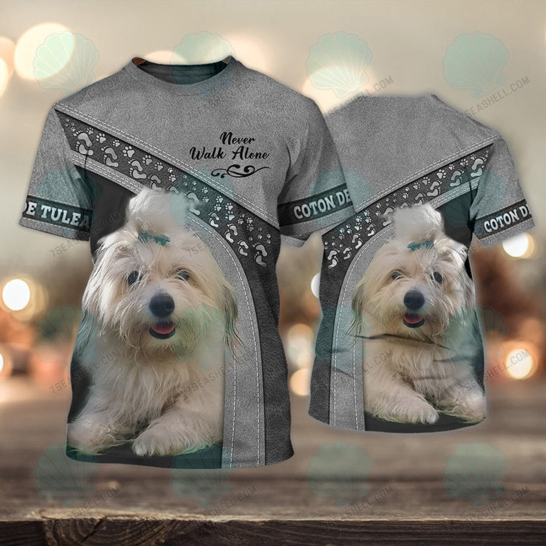 FUNSTUFFPRINT COTON DE TULEAR Love Never Walk Alone 3D Full Print T-Shirt, Christmas Dog Memorial Gifts for loss of Dog 3D T-shirt