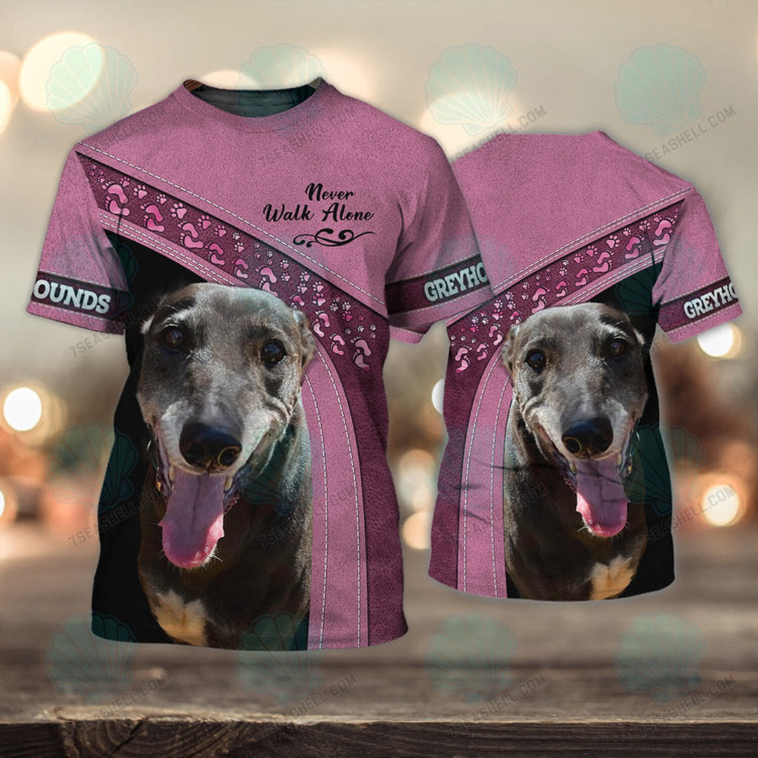 FUNSTUFFPRINT Greyhounds Love Never Walk Alone 3D Full Print T-Shirt , Christmas Dog Memorial Gifts for loss of Dog 3D T-shirt