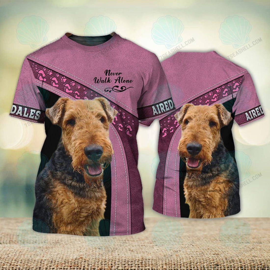 FUNSTUFFPRINT Airedales Lover Never Walk Alone 3D Full Print T-Shirt, Christmas Dog Memorial Gifts for loss of Dog 3D T-shirt