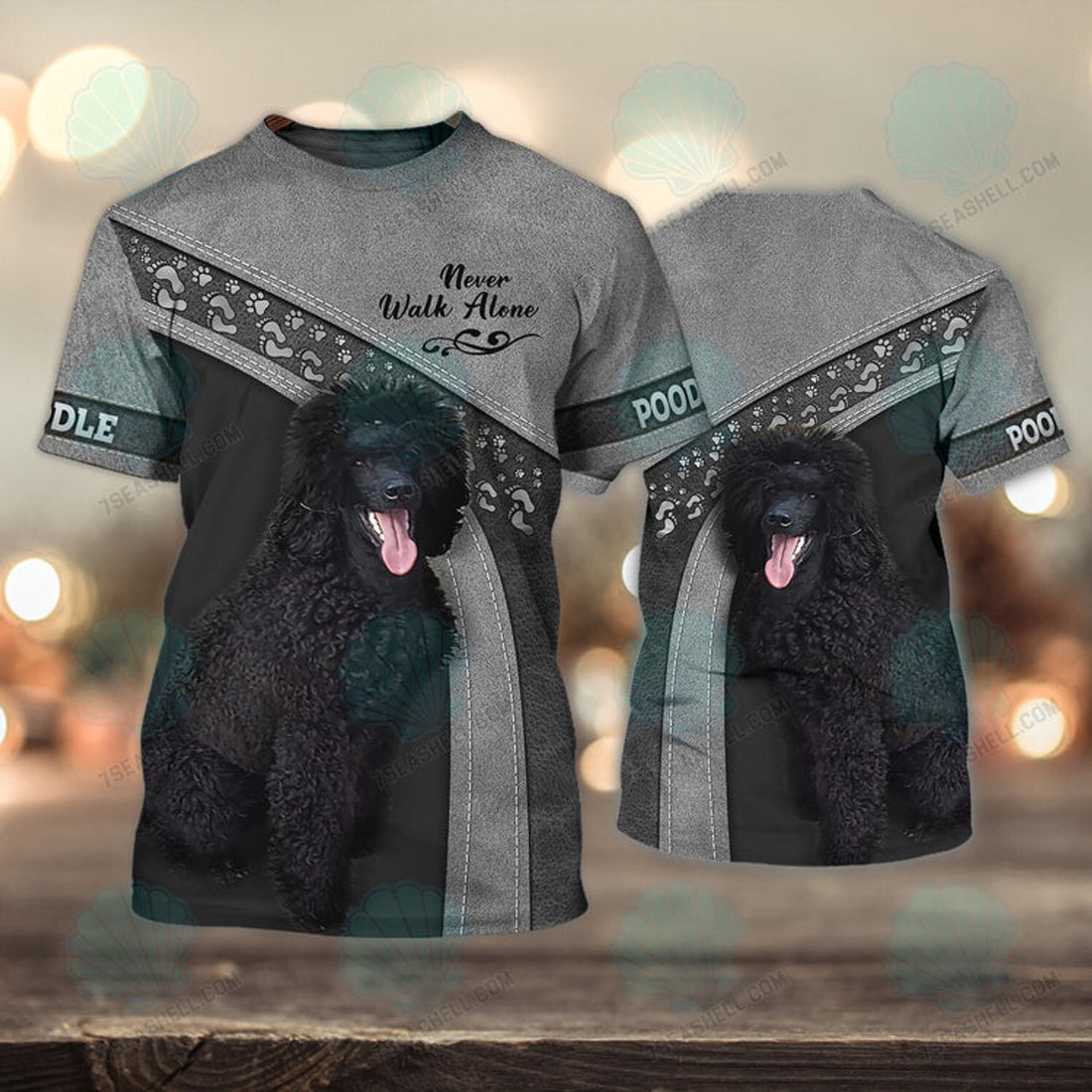 FUNSTUFFPRINT Poodle Grey Never Walk Alone 3D Full Print T-Shirt, Christmas Dog Memorial Gifts for loss of Dog 3D T-shirt