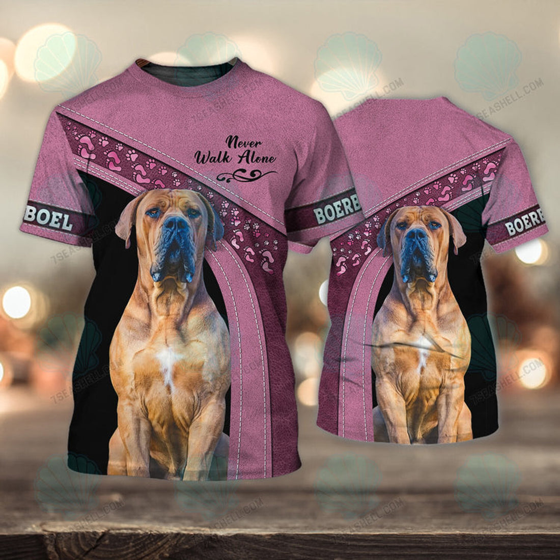 FUNSTUFFPRINT Boerboel Love Pink Never Walk Alone 3D Full Print T-Shirt, Christmas Dog Memorial Gifts for loss of Dog 3D T-shirt