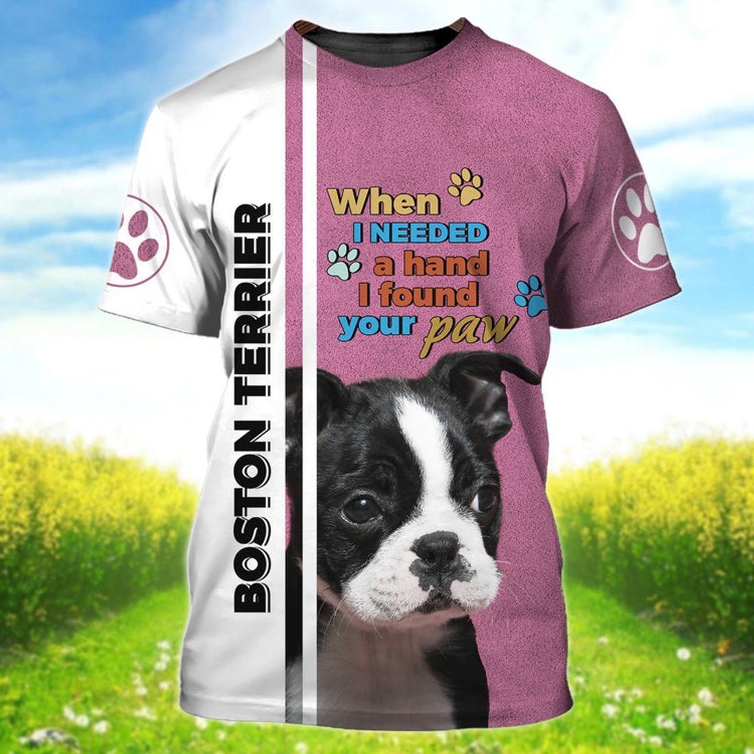FUNSTUFFPRINT Boston Terrier When I Needed a Hand 3D Full Print T-Shirt, Dog Memorial Gifts for loss of Dog 3D T-shirt