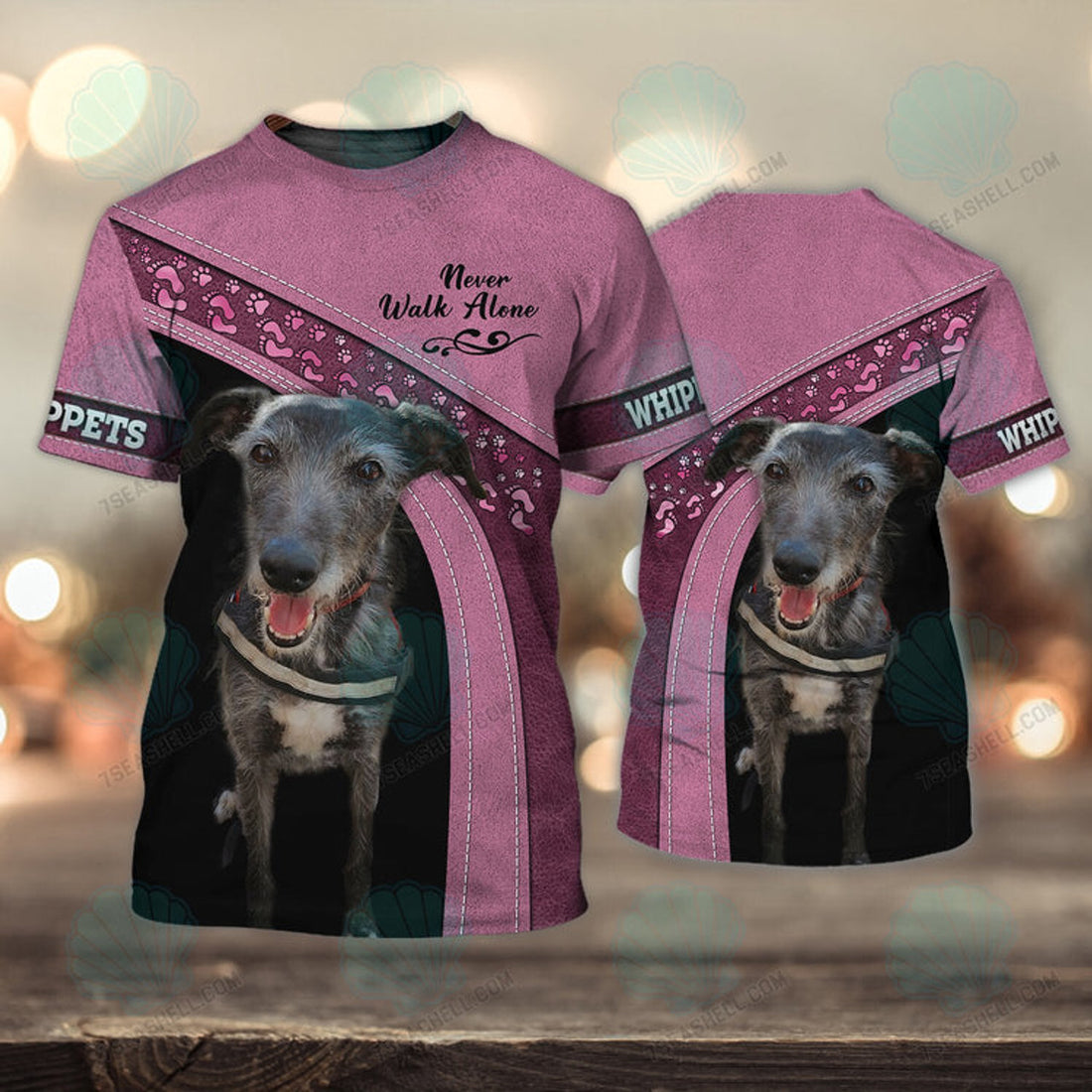 FUNSTUFFPRINT Whippets Love Never Walk Alone 3D Full Print T-Shirt, Christmas Dog Memorial Gifts for loss of Dog 3D T-shirt